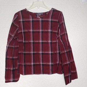 Primark Maroon Plaid Bell Sleeve Top Size 6